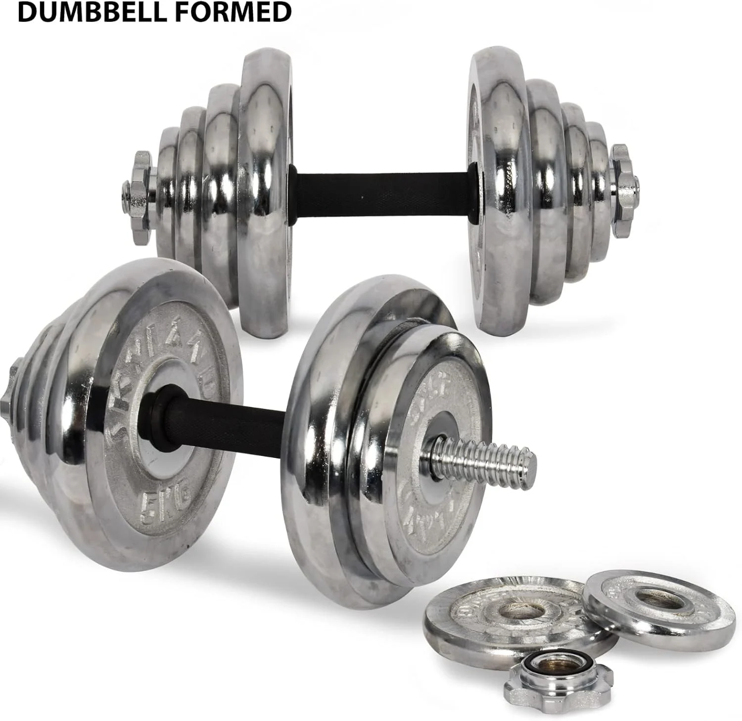 SKY LAND Fitness Adjustable Chrome Dumbbells and Barbell for Weight Training. Includes Storage Case with Wheels, 50 KG, Silver - Image 2